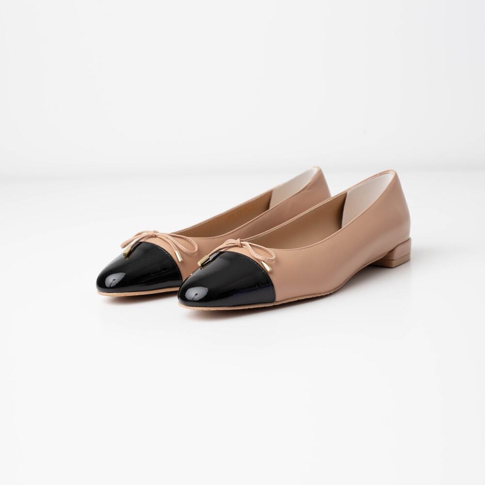 Stuart Weitzman Sleek Bow Leather Ballerina Flats
